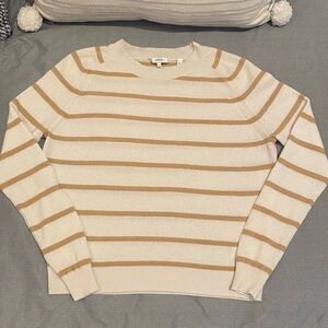 Vince Striped Crewneck Sweater in Cream and Tan